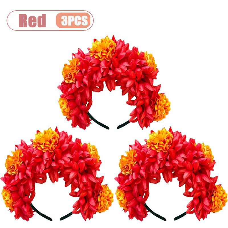 1-10pcs Day of the Dead Marigold Headband Artificial Flower Crown for Women Halloween Party Fiesta Costume Accessory