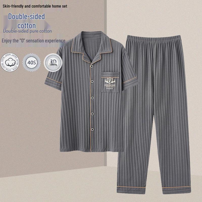 

Мужской летний хлопковый пижамный комплект: Топ с коротким рукавом и длинные брюки, легкий, для ношения на улице, простой домашний костюм больших размеров 4XL