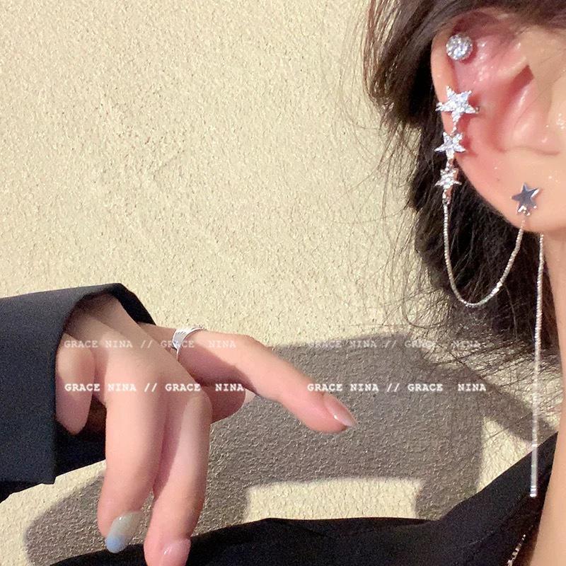 Korean Diamond-Studded Leaf Ear Cuff - Adjustable, No Piercing Needed, Fairy Forest Design Earrings