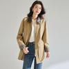 26 Spring and Summer New Retro Temperament Trench Coat Barn Style Contrasting Color PU Leather Lapel Plaid Splicing Jacket 29074