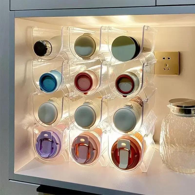 Stackable Cup Holder, Suitable for Cabinets, Water Bottle Holder, Kitchen Storage Organization and Storage, Plastic Refrigerator