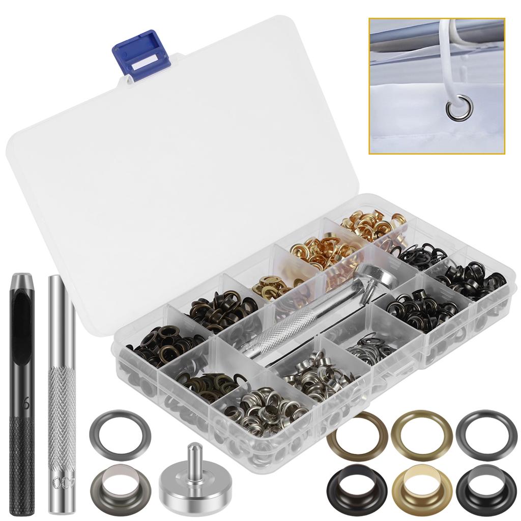400er Set Manuelles Ösen-Set 3/16 Zoll Ösen Stanz-Set mit Lochwerkzeug 4 Farben Messingösen für Stoff Leder Leinwand Schuh