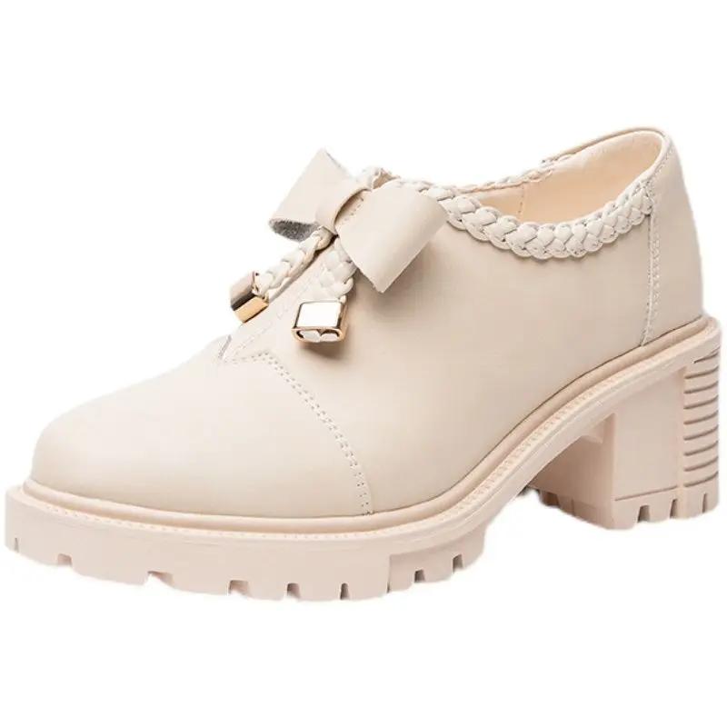 

Мода Каваии на Женской Обуви на Каблуке Женские Туфли Лодочки Блочный Каблук Милые Массивные Каблуки с Бантом Высокие Повседневные Модные Акции Y2k Стильные Распродажи 40