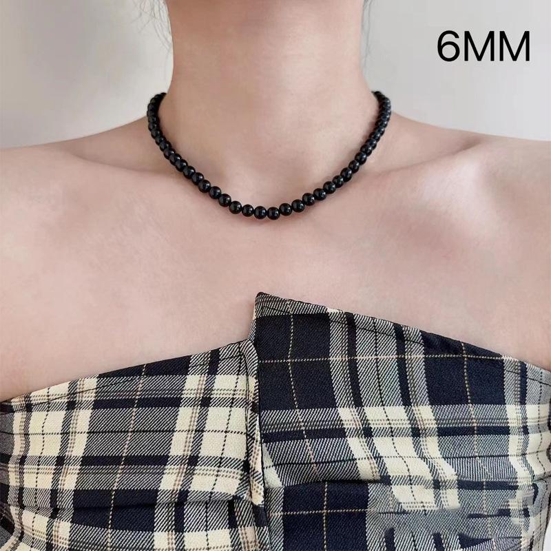 Natural Black Agate Necklace for Women fever Matching black agate couple s necklace for men, niche light luxury minimalist style 6mm Natural black agate n
