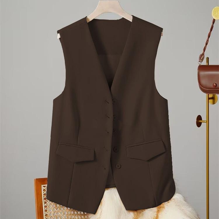 Vest Women Sleeveless Jacket Waistcoat V Neck Single Breasted Tops Outerwear Spring Summer Female Office Lady Vintage Coat