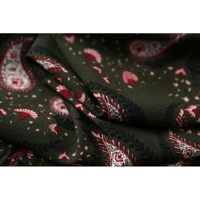 Foreign Trade Original Order V-neck Waist-Controlled Slimming Half Buckle Retro Qing Guo Print Short Sleeve Chiffon Dress Women's Thin