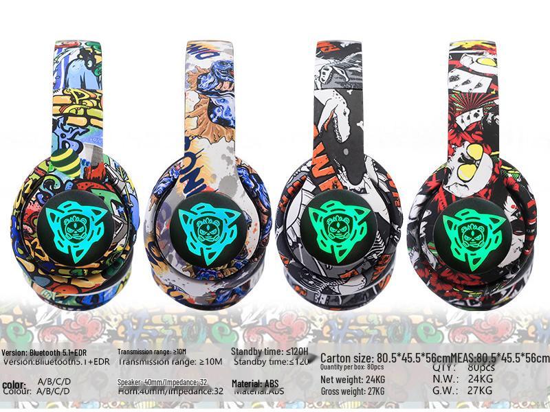 P35 Head-mounted Bluetooth Earphones: Wireless Luminous Graffiti-Style Stereo Sports Headset