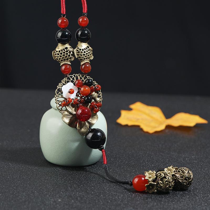 Retro long agate necklace women's versatile fringed pendant pendant temperament high-end sweater chain jewelry