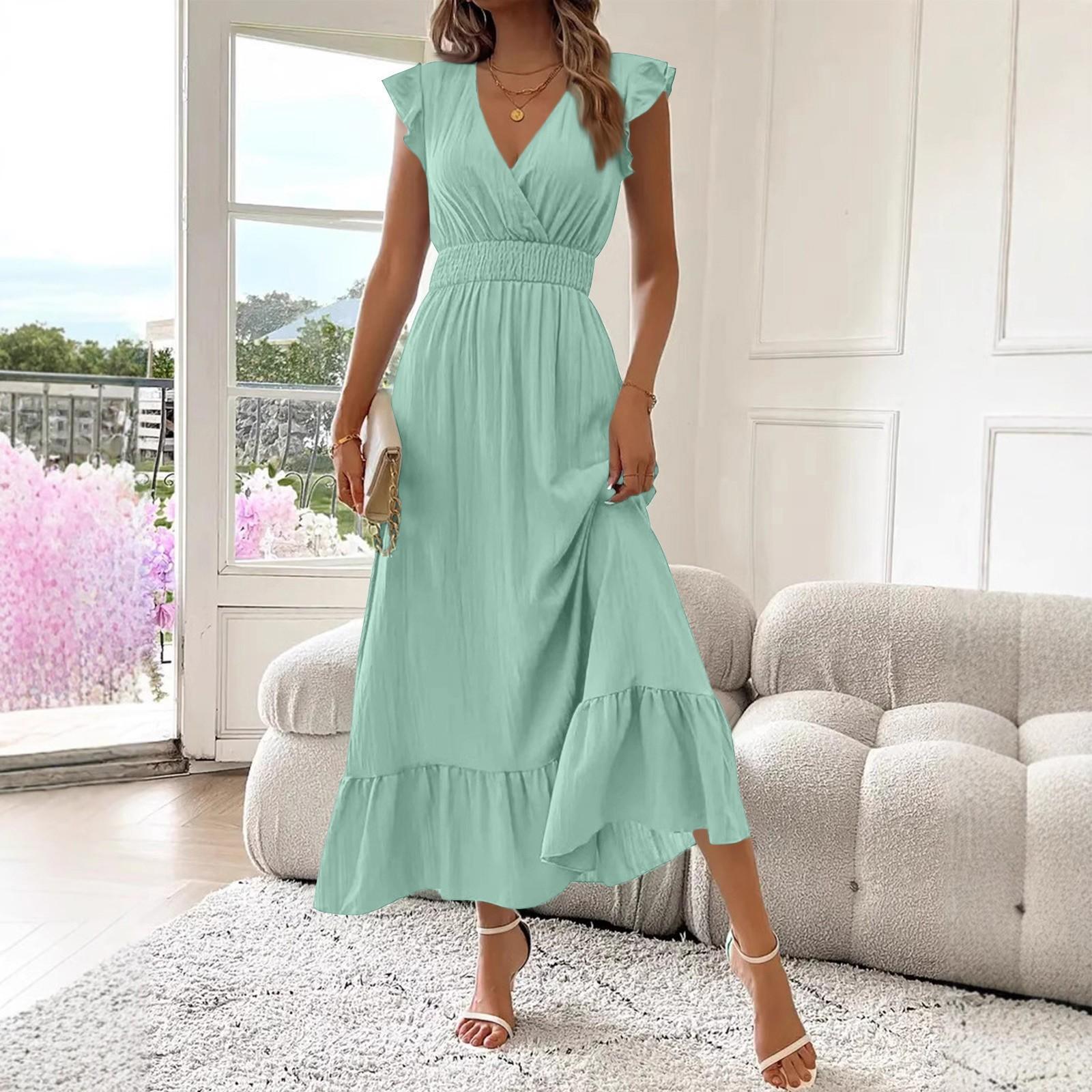 

Женское повседневное модное платье А-силуэта с высокой талией, V-образным вырезом и рукавами-оборками Рукава-оборки XL