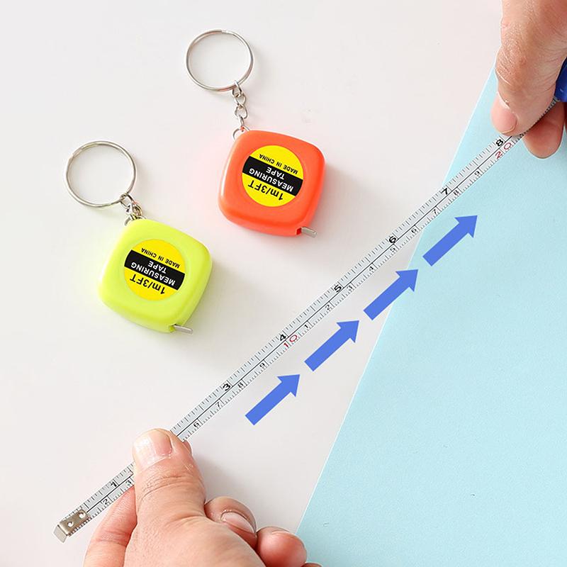 1Meter Length Automatic Telescopic Ruler Portable Mini Metal Tape Measure With Keychain Square Multicolor Children Height Ruler