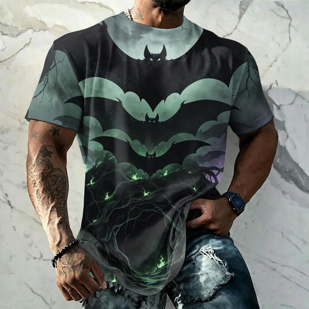 Men's Halloween Print Vintage Texture Short Sleeve T Shirt Loose Breathable Summer Sports Streetwear Casual Everyday Top