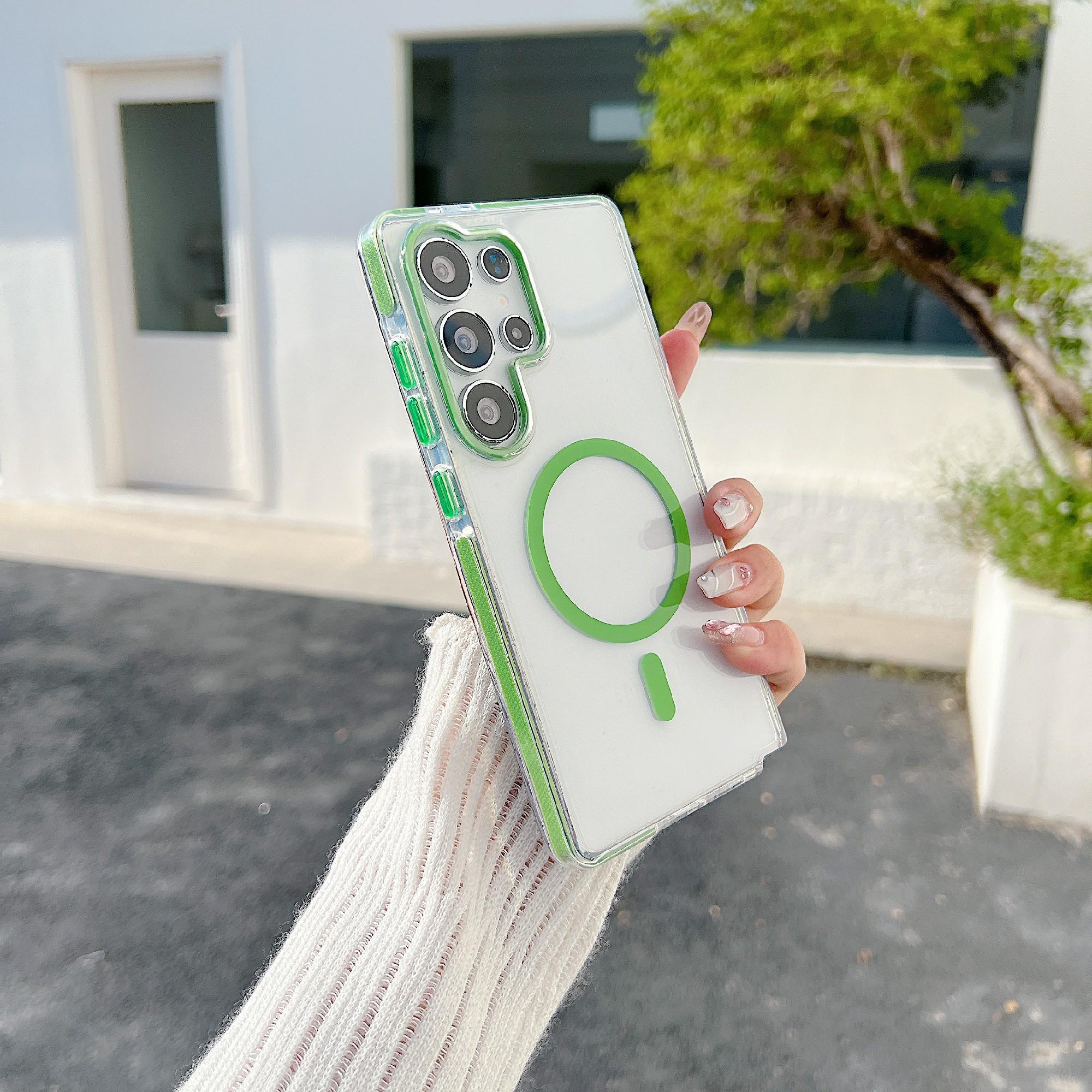 

Для Samsung Galaxy S24 Ultra Магнитный чехол Совместимый с MagSafe Прозрачная ТПУ задняя крышка для телефона Green