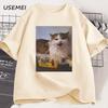 Berretto Arancione Polpo Maglietta in Cotone Stile Giapponese Grafica T-shirt Casual Cotone Manica Corta Girocollo T-shirt Abbigliamento Unisex
