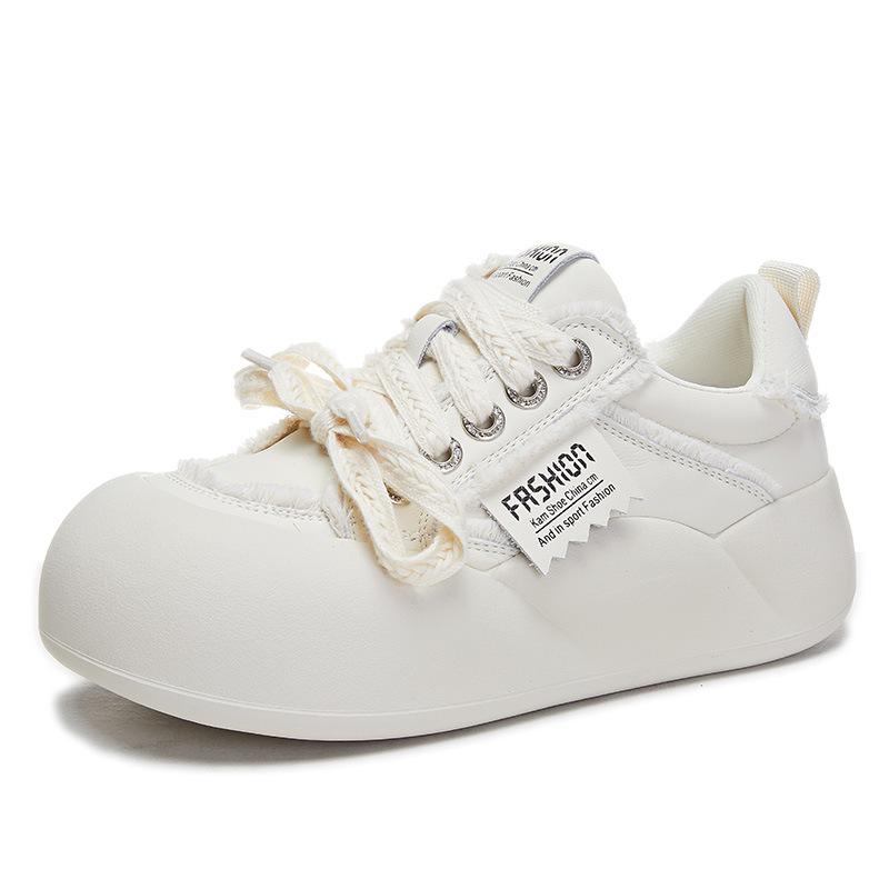 

Уродливые милые туфли с большой головой и хлебом на толстой подошве, повседневная обувь для женщин, универсальные, настоящие, мягкие, кожаные туфли для женщин 37 белый