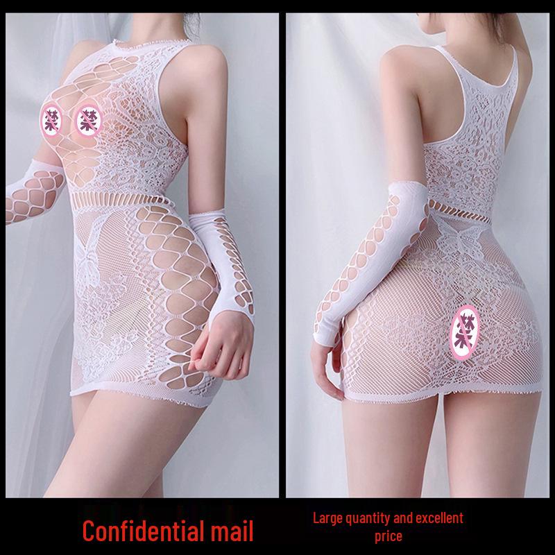 Seductive Open Crotch Fishnet Bodysuit for Men and Women - Black Role Play Lingerie Stockings