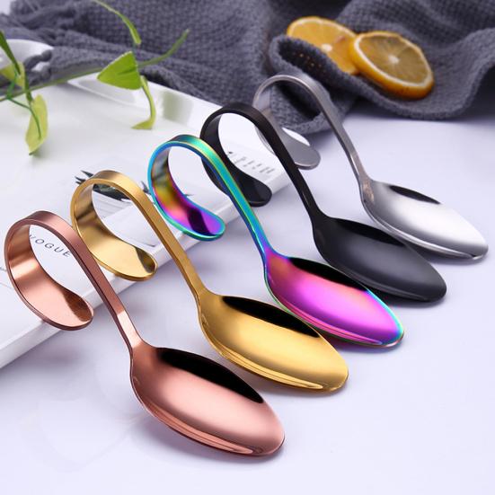 Edelstahl-Hotel-Buffet-Küchenlöffel mit gebogenem Griff, Dessert- und Suppenbesteck