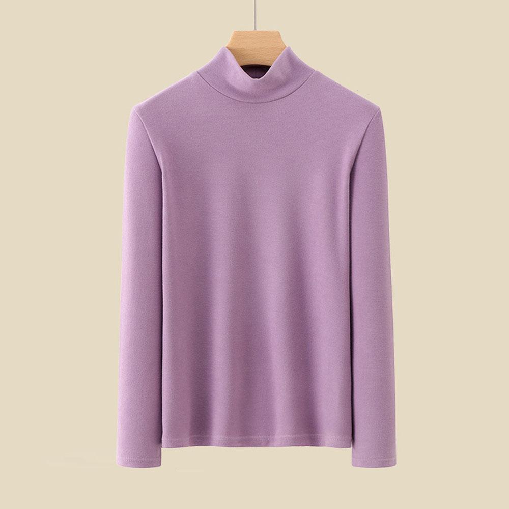 

Женские осенние толстые майки с высоким воротником, футболки с длинным рукавом, топы, блузки, водолазки, свитера, зимняя одежда в Корейском стиле для офисных леди 2XL фиолетовый