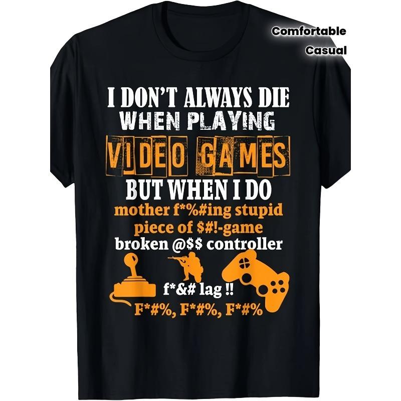 

European sizes Men s Retro Gaming T-Shirt Compatible forFunny Video Games Tee with Controller & Iconic Logo Graphics 4XL чорний
