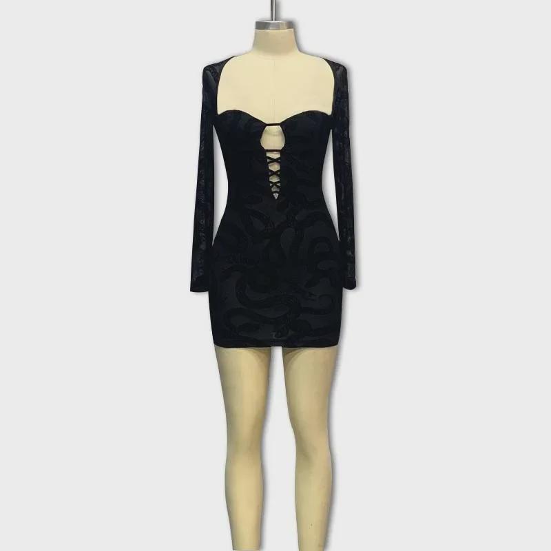 2023 Podzimní šaty s dlouhým rukávem, krajkové, s výřezy na bocích pro ženy