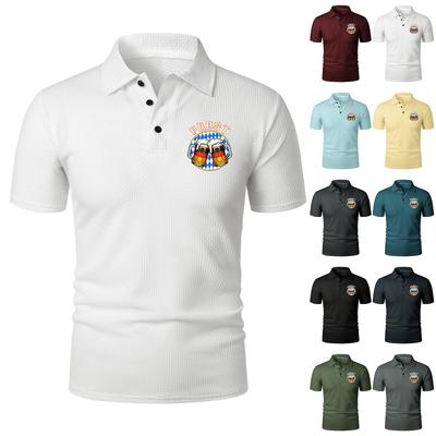 Men's Short Sleeve Polo Shirt with Turn Down Collar and Printed Design Lightweight Breathable Ice Silk Casual Top for Summer
