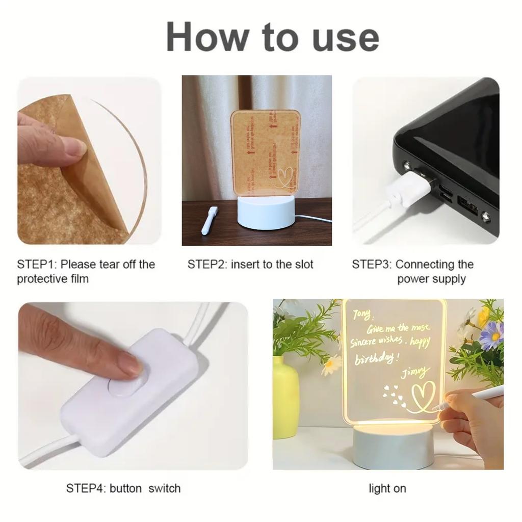 Modern creative LED desk lamp with erasable writing board and pen - used for home, room, wedding, Christmas, holiday decoration