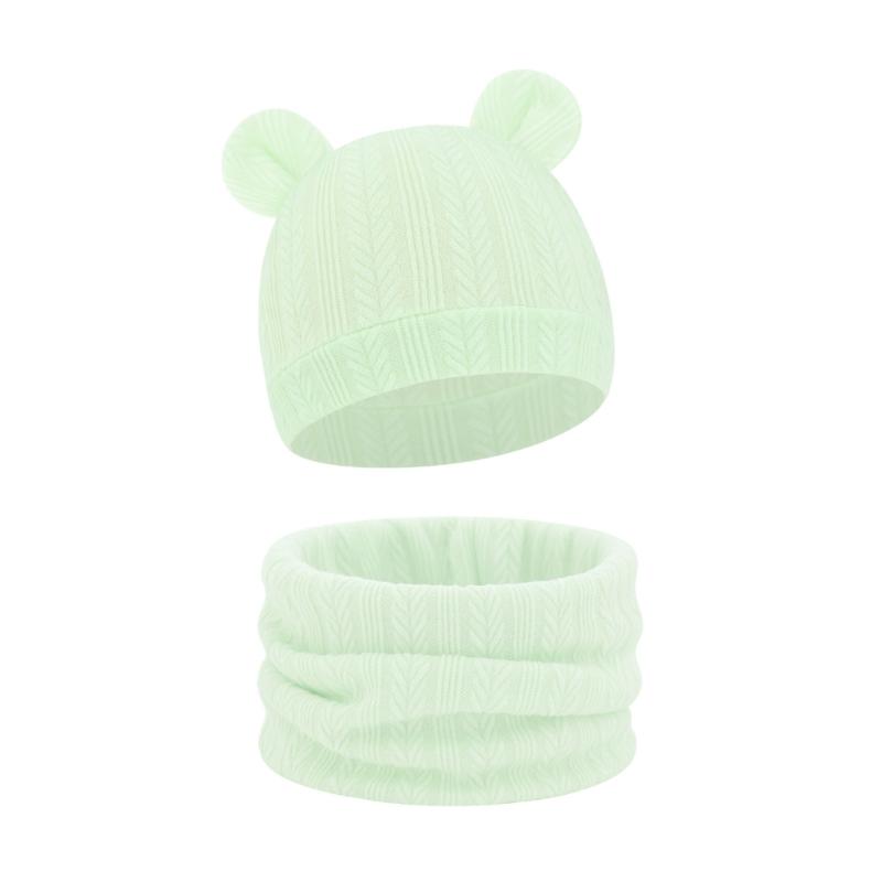 Reversible Infant Winter Hat Neck Warmer Combo Stretchy Cotton Blend 2 in 1 Baby Beanies Scarf Set for 8 to 36 Month Olds