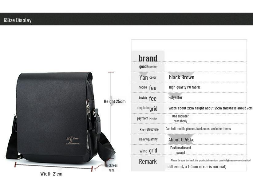 2018 Men's Fashion Kangaroo PU Leather Waterproof Crossbody Business Bag