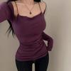 Korea New Style Pure Desire Sexy Off-The-Shoulder Two-Piece Illusionslims Women's Long Sleeve T-Shirt Versatile Smoot