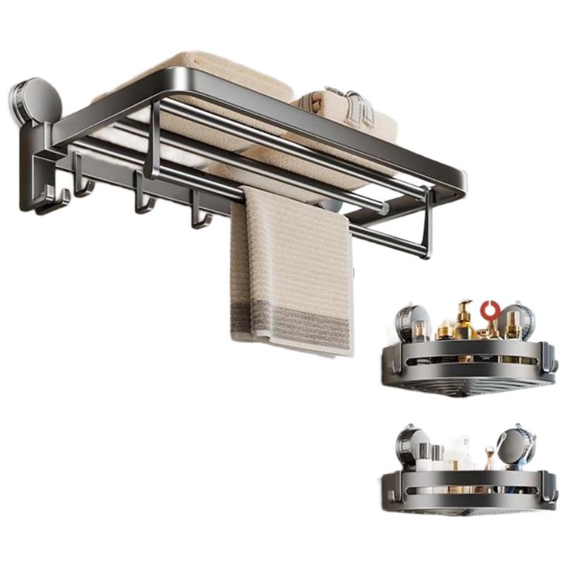HANDUNYOU Suction Cup Towel Rack with Double-Layer Corner Basket