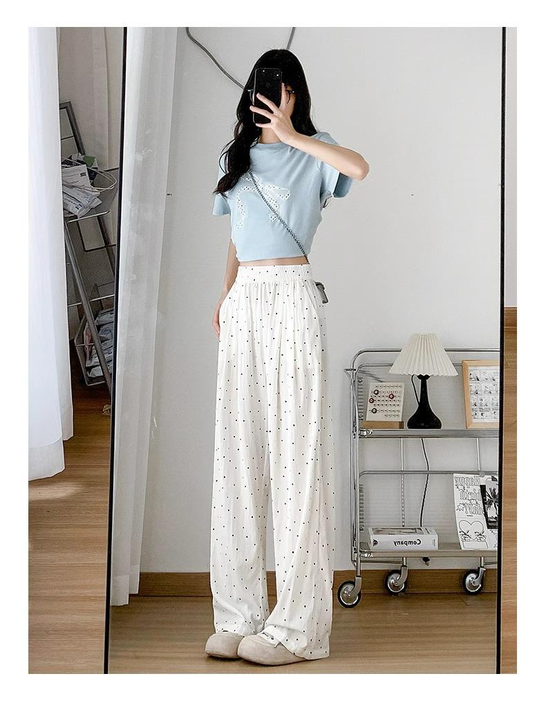 

Women s Petite High Waist Polka Dot Ice Silk Wide Leg Pants XS (60-79 jin)