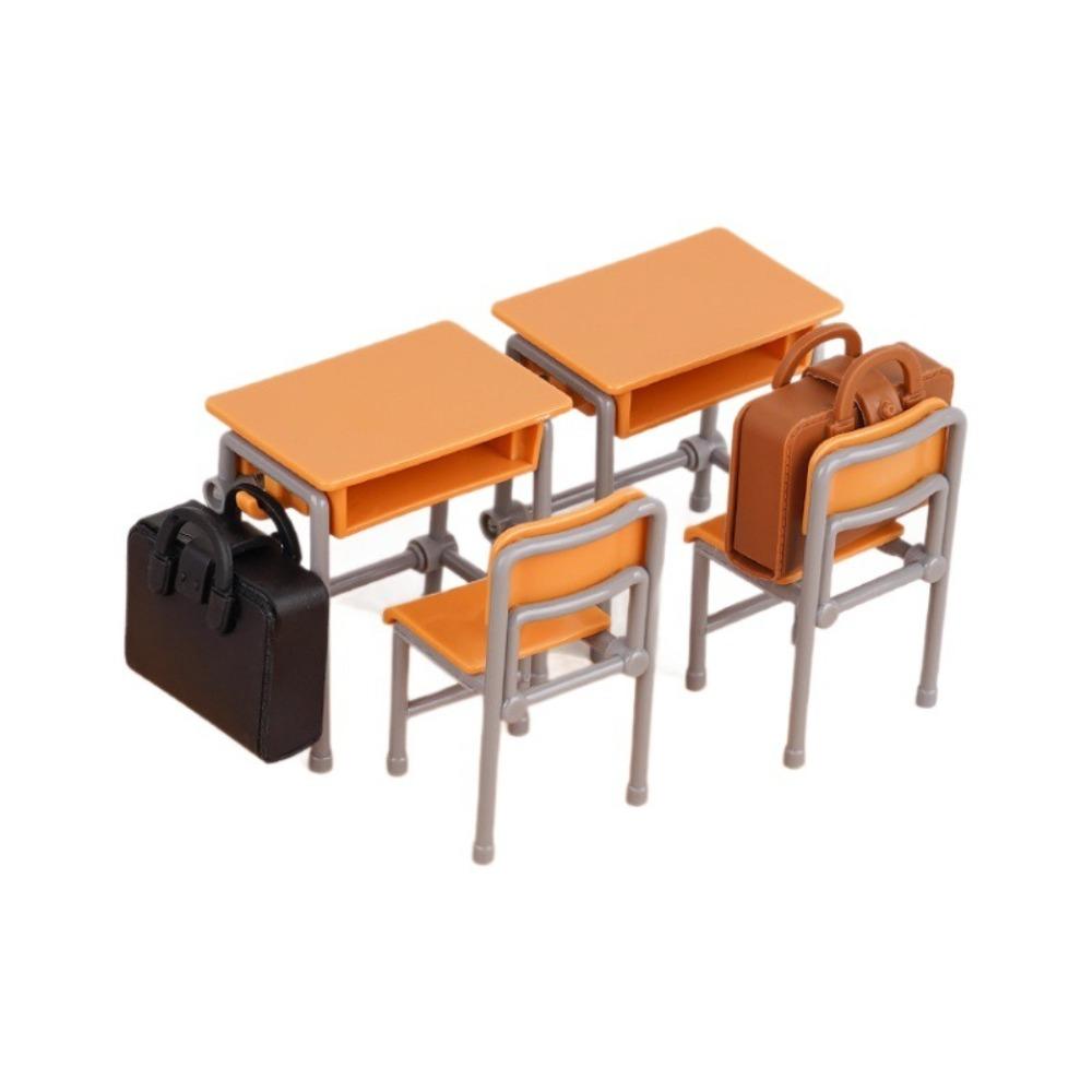 1 Set Schoolbags Miniature Desks Chairs Classroom Model Furniture Mini School Playset Plastic DIY Dollhouse Accessories