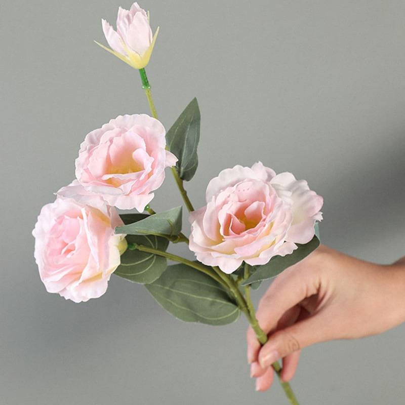 Roses Eustoma artificielles en soie, 3 pièces, fausse flore européenne pour décoration de jardin de maison, fête de mariage