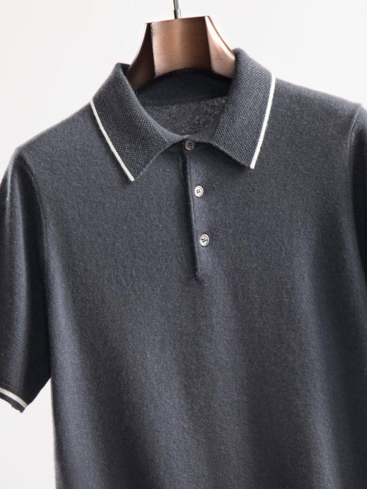 Men's Versatile Cashmere Knit Polo Shirt - Short Sleeve, Lapel, Fashionable Casual Style for Spring and Autumn