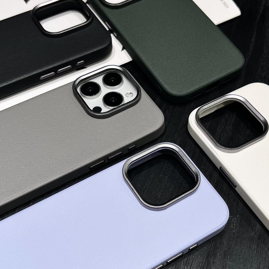 Simple high-grade solid color leather, suitable for iPhone16Pro max Apple 15 mobile phone case 12/13 soft case electroplating