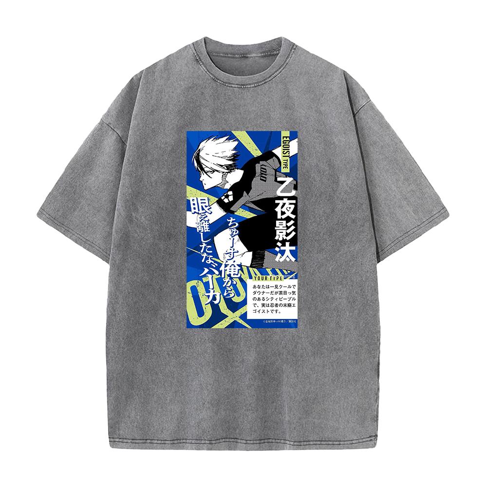 Hot Anime BLUE LOCK Eita Otoya Graphic Washed T-shirt Men Cotton Oversized Tshirts Street Tee Harajuku Male Vintage T Shirt