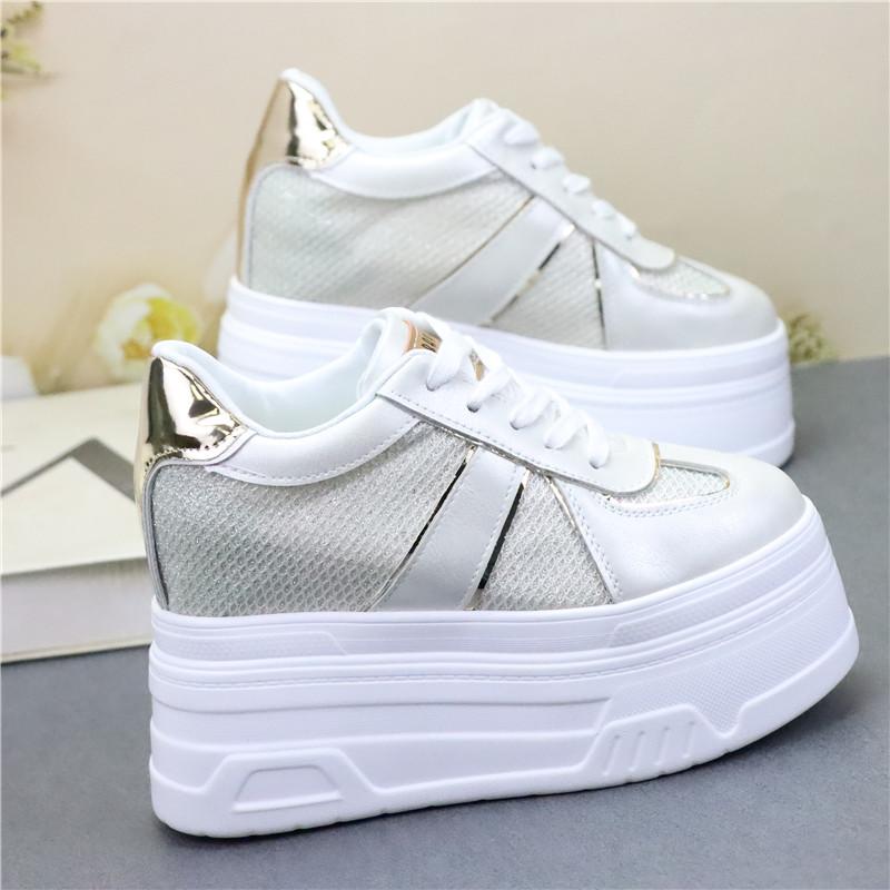 Modă Pantofi cu toc pană cu platformă de 12 cm pantofi sport pantofi cu toc platformă albă plasă aerată decupat pantofi femei zapatos de mujer