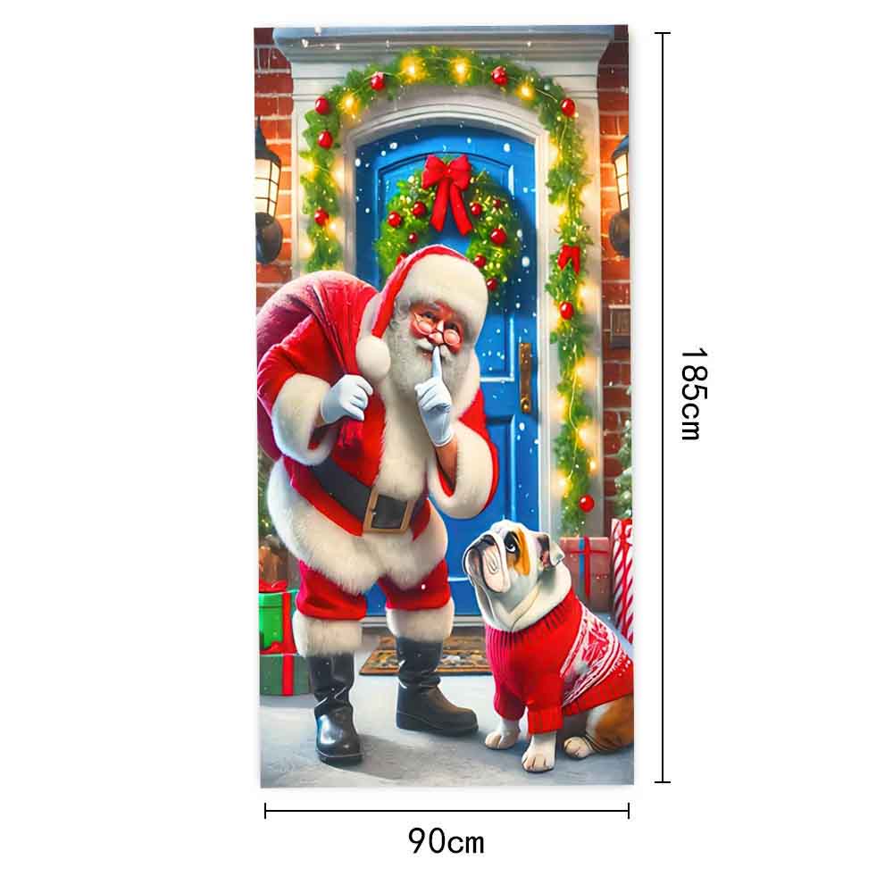 Large Santa Claus Christmas Door Cover 2025 Xmas Outdoor Decoration Funny Santa Hanging Backdrop for Home Porch Front Door