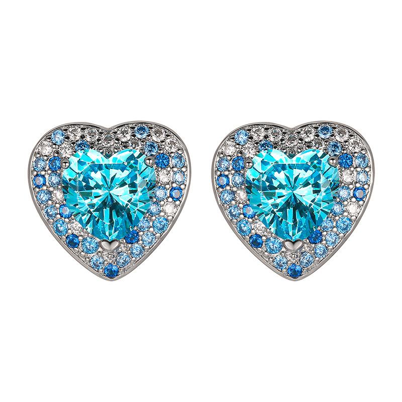 Jewelry Set Classic Ocean Heart Earrings Necklaces Rings Aquamarine Women's