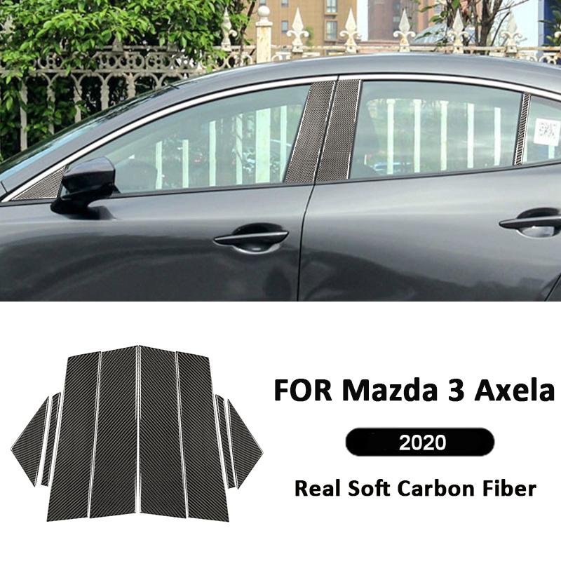 For Mazda 3 Axela  Carbon Fiber Car Door Outer B-Pillar C-Pillar Panel Trim Cover Exterior Decoration Sticker Accessories