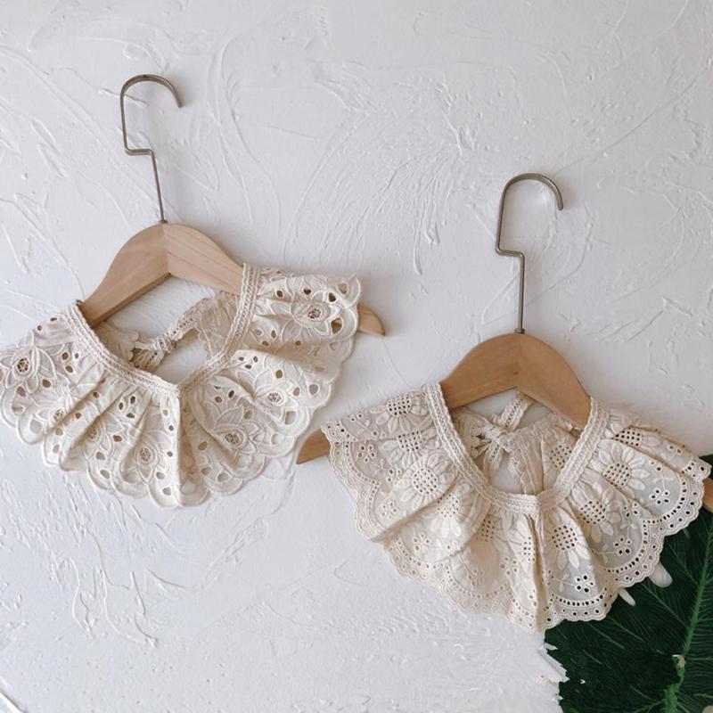 Korean Style Toddler Kids Lace Floral Bibs Cute Hollow Out False Collar Children Clothes Accessiory Pure Color Baby Girls Cotton