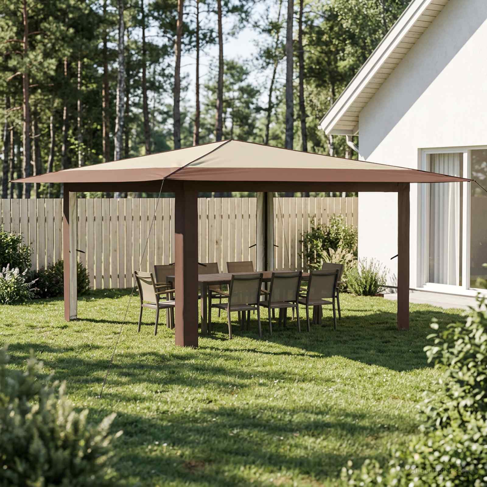Pavillon ohne Seitenwände 4 x 4 m Creme und Braun