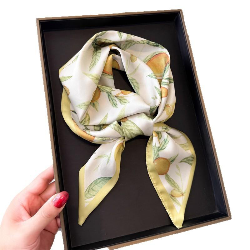 Summer sweet double scarf decorative silk scarf commuting spring and summer diagonal hair professional scarf versatile thin narrow streamer