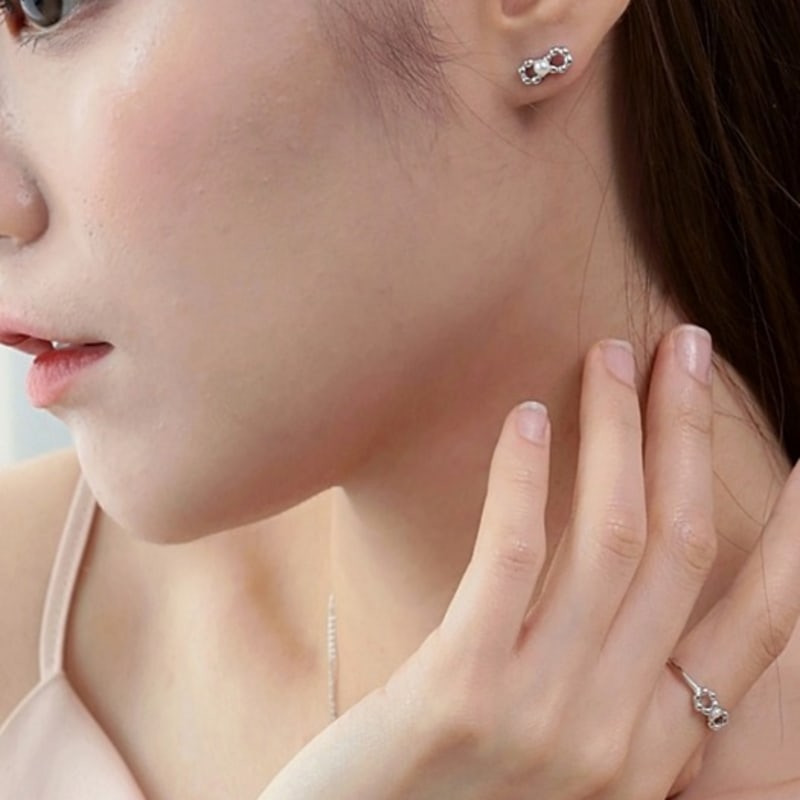 BELLOOGGI Pearl Ball Chain Ribbon Ring