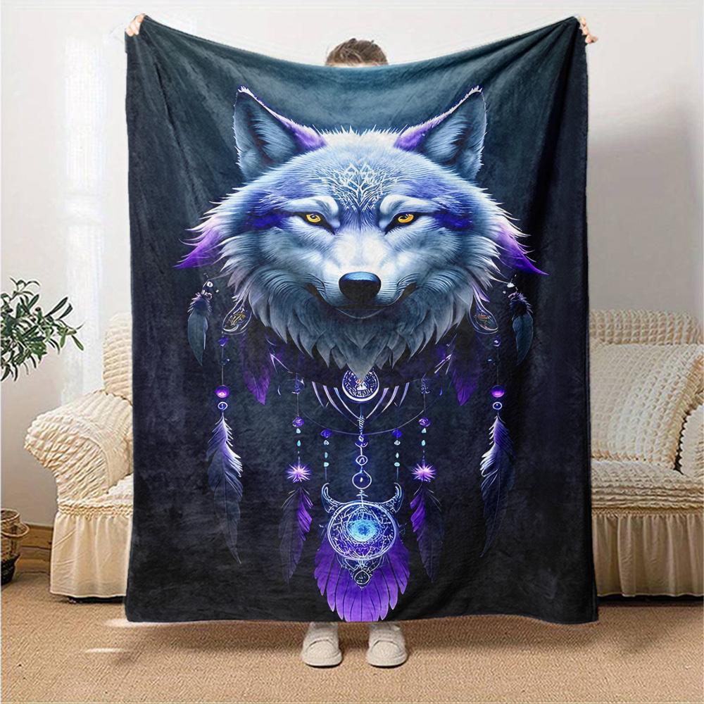 1pc Wolf Dreamcatcher Throw Blanket Soft Flannel, Cozy All Season Polyester Perfect for Home, Office