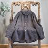 Chemises et Hauts Brodés en Lin pour Femmes Col Revers Bouton Automne Original Vintage Femme Ample Blouse
