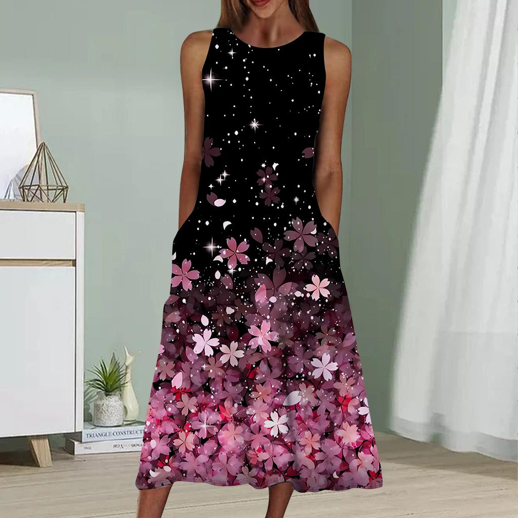 

Летнее модное сексуальное платье без рукавов, мягкое повседневное платье с принтом падающих цветов 3D, платье без рукавов на бретельках 8XL фиолетовый
