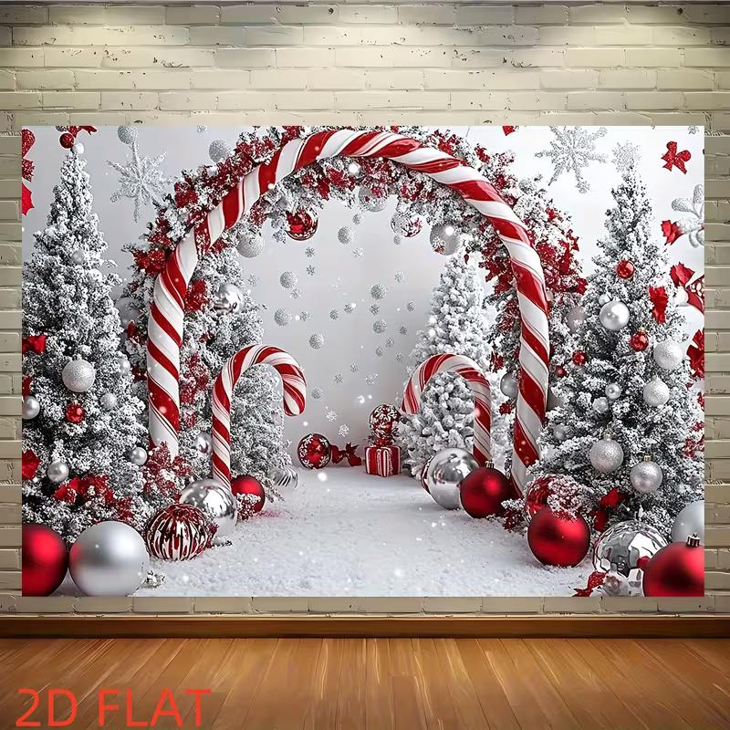 2D Flat Candy Cane Christmas Backdrop Cloth for Xmas & Holiday Themed Photoshoot Decor