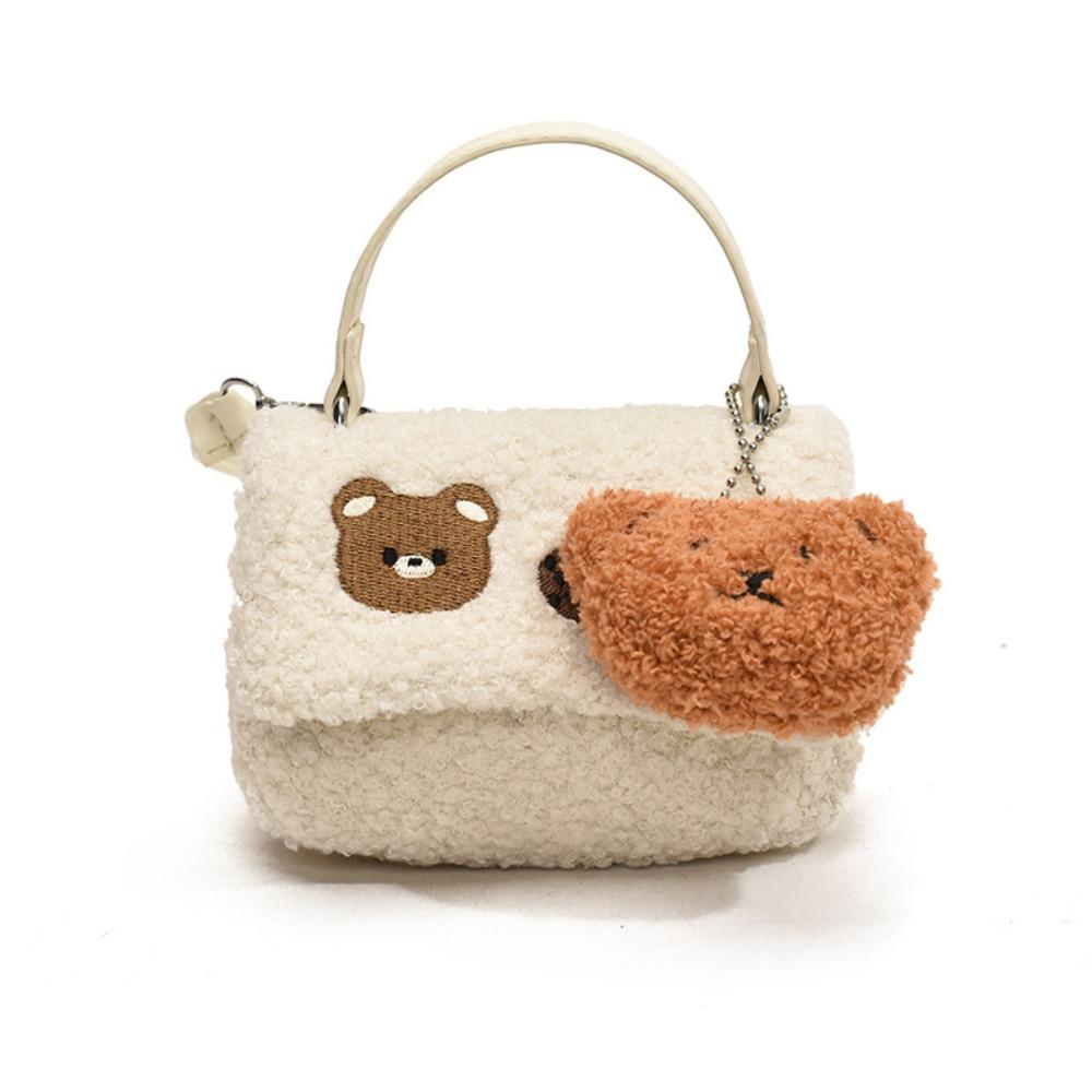 Korean Style Plush Bear Crossbody Bag Cartoon Cute Cookie Handbag Mini Message Bag  Girls