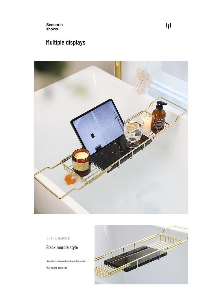 Czarny i Złoty Marmur Stal Nierdzewna Organizer do Wanny i Stojak do Moczenia
