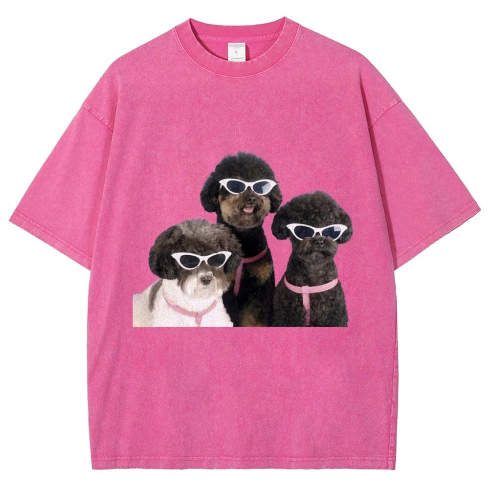 Coole Teddy-Hund T-Shirts Unisex Washed Tees Herren Damen Mode Lässige Kurzarm T-Shirts Baumwolle Oversized T-Shirt
